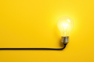 Illuminating the Bright Idea: A solitary light bulb glows brilliantly against a yellow backdrop, symbolizing innovation, ingenuity, and the spark of creativity.