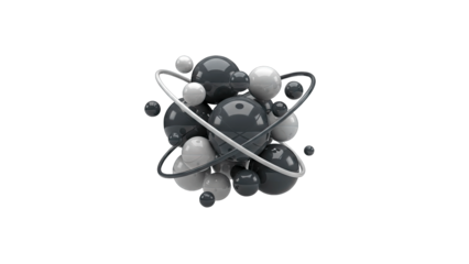 Abstract 3D Spheres with Orbiting Lines on White Background