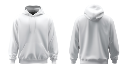Front and back view of a plain white hoodie