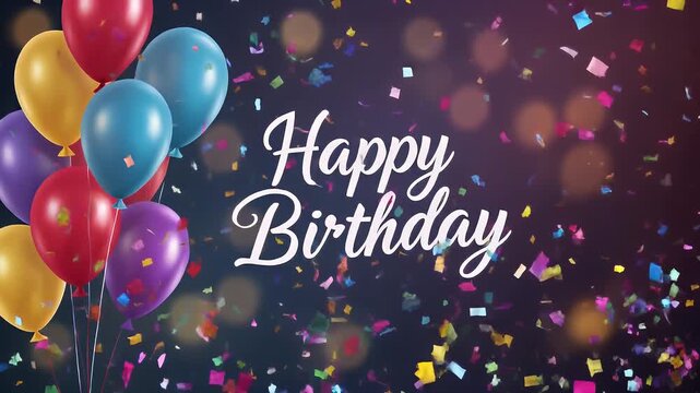 Happy birthday background. Flying golden balloons from bottom to top. Best wishes.