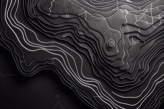 Black and White Abstract Terrain Waves Background
