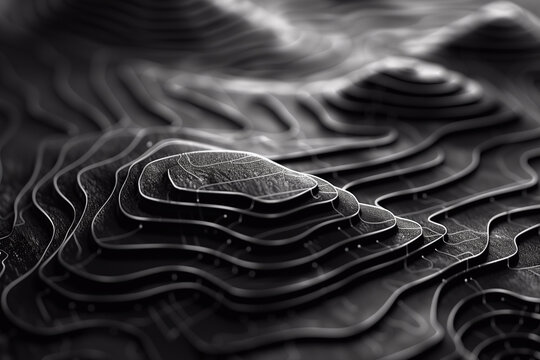 Monochrome Topographic Contour Lines Background with 3D Depth
