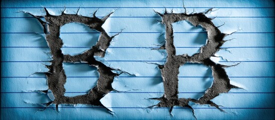 Cracked Letters BB on Blue Wood Background.