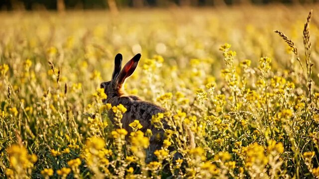 Hares Leap - A Wild Rabbits Dance Through Golden Meadow.