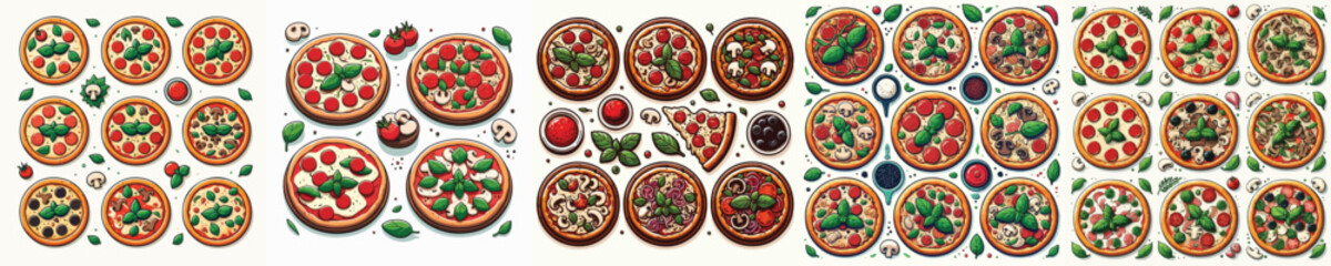 Delicious Assortment of Freshly Made Pizzas with Various Toppings and Ingredients, Perfect for Food Lovers