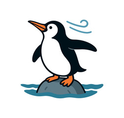 Fototapeta premium Flat vector illustration of bright standing on small rock by sea wind swept pose