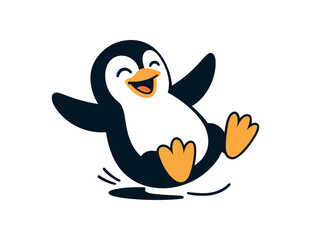 Flat vector illustration of bright slipping then laughing flippers spread wide comic pose