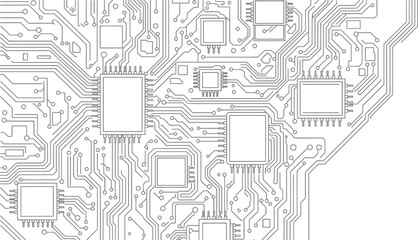 Black and white seamless pattern of microchip circuit board traces and components