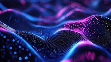 Abstract technology background creating a dynamic visualization of complex information, big data, or artificial intelligence algorithms with interconnected dots and vibrant light effects