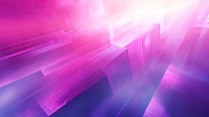Abstract art background presenting geometric blocks and lines in vibrant pink and purple gradient colors, creating a modern, glowing digital landscape with dynamic light effects