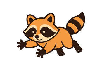 Flat vector illustration of bright raccoon pouncing forward playfully with paws