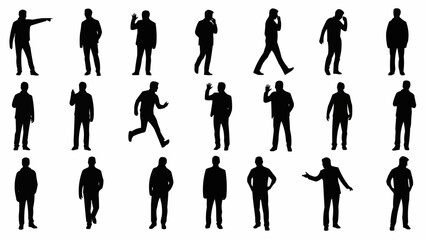 Collection of Diverse Male Silhouettes in Various Poses and Actions.