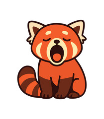Obraz premium Flat vector illustration of bright red panda yawning widely with sleepy eyes