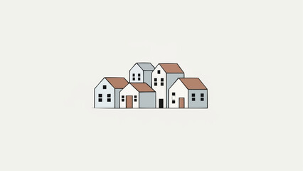 Charming Cluster of Hand-Drawn Houses in a Row.