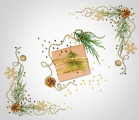 Collection of decorative green Christmas plants and decor