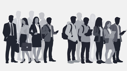 Diverse group of professionals and students standing in a line.