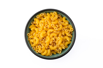 Raw macaroni pasta on white background