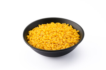 Raw macaroni pasta on white background