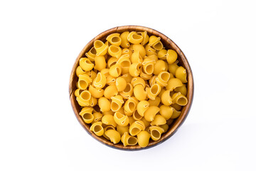  Raw pipe rigate pasta on white background