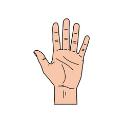 Simple cartoon illustration of an open human hand with all five fingers extended.