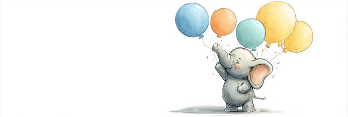 Happy Birthday Elephant Holding Party Balloons