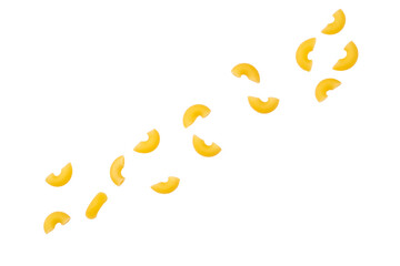 Raw macaroni pasta on white background