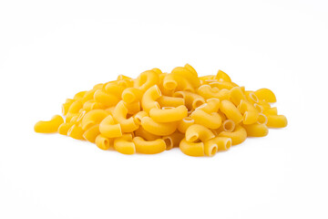 Raw macaroni pasta on white background