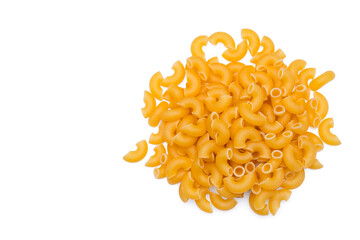 Raw macaroni pasta on white background