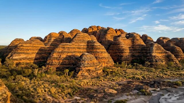 Bungle bungle range capturing the unique beehive-shaped sandstone domes and dramatic landscape of purnululu national park and the kimberley region during warm evening light