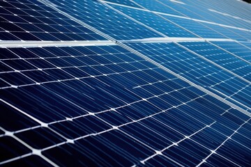 Rows of blue photovoltaic solar panels are capturing sunlight, converting it into renewable energy for a sustainable and eco friendly power source.
