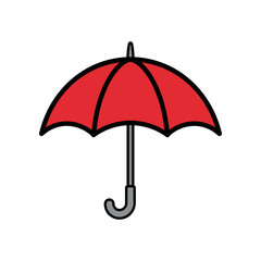 Vibrant Red Umbrella with Black Outline and Curved Handle.