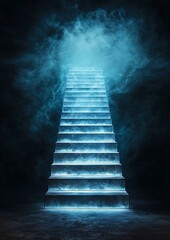 A staircase bathed in an ethereal, luminous glow, leading upward through a mystical atmosphere. The steps ascend into a radiant light, creating a sense of wonder and mystery.
