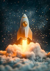 Rocket launch into space, representing innovation, progress, and ambition