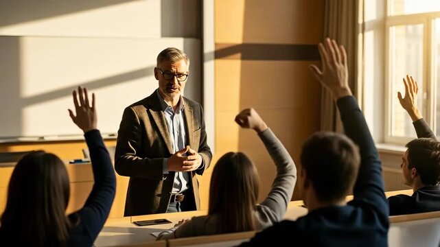 Engaging classroom discussion with enthusiastic student participation and teacher interaction