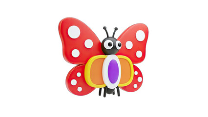 3D Cartoon Butterfly Isolated on White Background