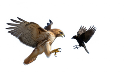Hawk attacking a bird isolated on transparent background