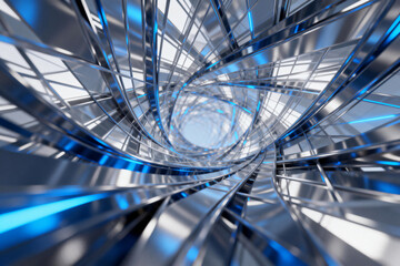 Abstract Futuristic Tech Tunnel with Blue Lines