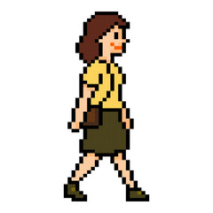 Fototapeta premium Pixel Woman Walking Casual Outfit