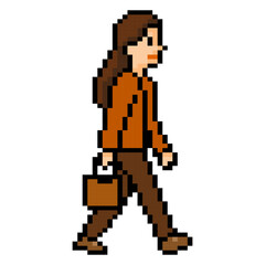 Fototapeta premium Pixel Woman Walking Carrying Bag