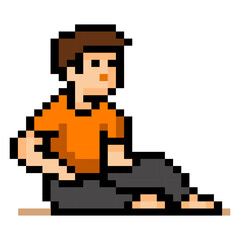 Pixel Man Sitting On Floor