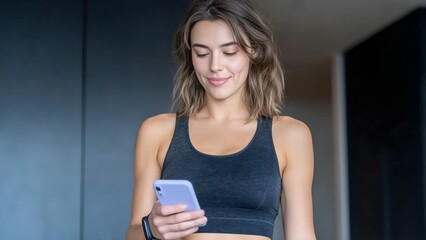 Woman in Activewear Using AI Diet App on Smartphone
