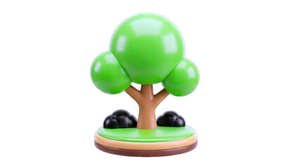 3D Cartoon Tree on Green Island - Isolated
