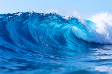 Powerful Blue Ocean Wave Breaking on the Sea Surface