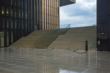 Dusseldorf, Germany - 08 July 2015: View of the striking, modern architecture of the Medienhafen, where sleek lines and reflective surfaces meet the sky, creating an urban symphony.
