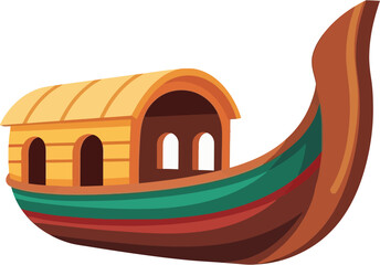 Obraz premium Kerala Fishing Boat Vector Illustration, Traditional Wooden Marine Vessel Used For Coastal Fishing