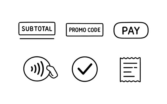 Collection of simple line icons representing online payment and transaction elements