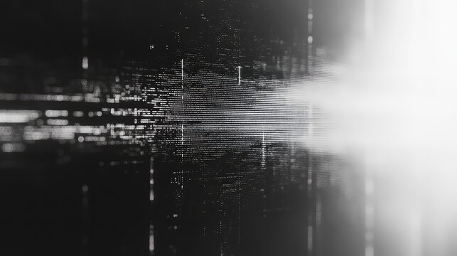 Digital data stream transferring binary code across a glowing network, futuristic monochrome background conveying big data, cybersecurity, cloud computing, ai and high tech communication concepts - Powered by Adobe