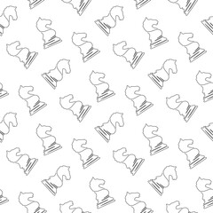 Seamless Continuous Line Art Pattern of Chess Knights. This backgrounds related to strategy, mental games, competition, equestrian themes and board games.