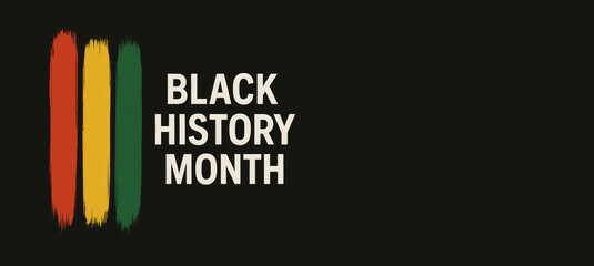 Black history month celebration banner, red, yellow, green stripes on black background