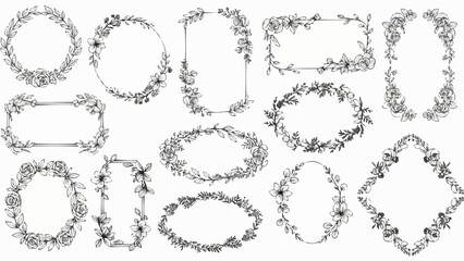 Collection of Hand Drawn Floral Wreath and Frame Designs.